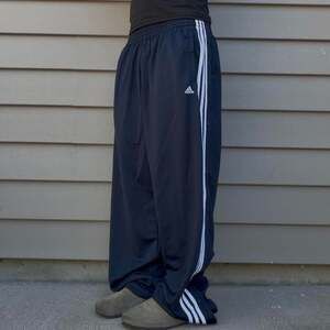 Vintage Adidas Y2K Baggy Navy Snap Button Track Pants, Size XL — Streetwear